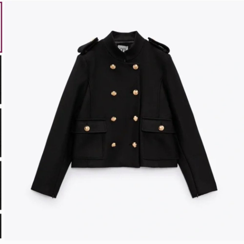 Zara black peacoat metal button jacket NWT S